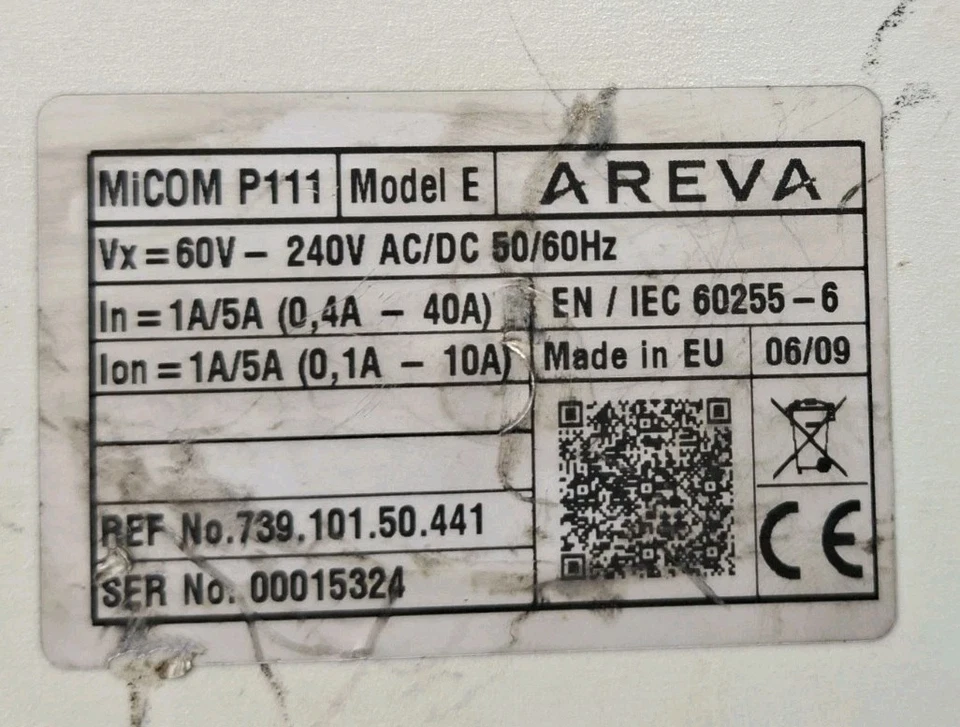 AREVA MiCOM P111 Model E Overcurrent Protection Relay 60-240V AC/DC IEC 60255-6